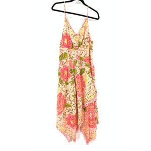 Farm Rio Blooming Floral Cotton Midi Dress XL Asymmetrical Hem Multicolor Floral